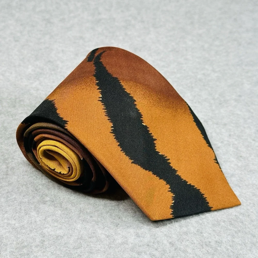 Kosin Classic Tie Orange Black Abstract Tiger Stripe Wide 90s Retro 58x3.75in